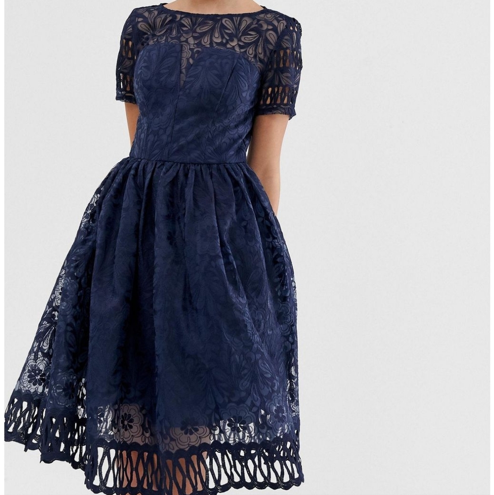 *BRAND NEW* Navy Blue Lace Dress with Cutout Detail - US 12 - by Chi Chi London